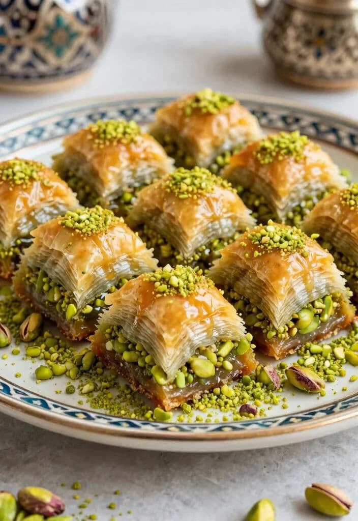 Baklava mit Pistazien auf einem Teller